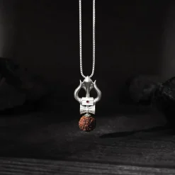 Silver Trishul Rudraksha Pendant With Box Chain For Him