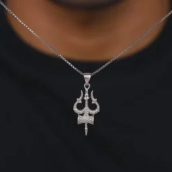 Silver Trishula Pendant with Box Chain For Him