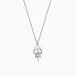 Silver Trishula Pendant with Box Chain For Him