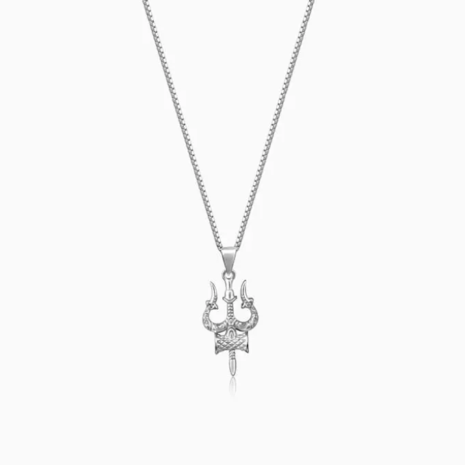 Silver Trishula Pendant with Box Chain For Him