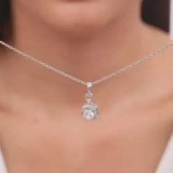 Silver Twilight Solitaire Pendant With Link Chain