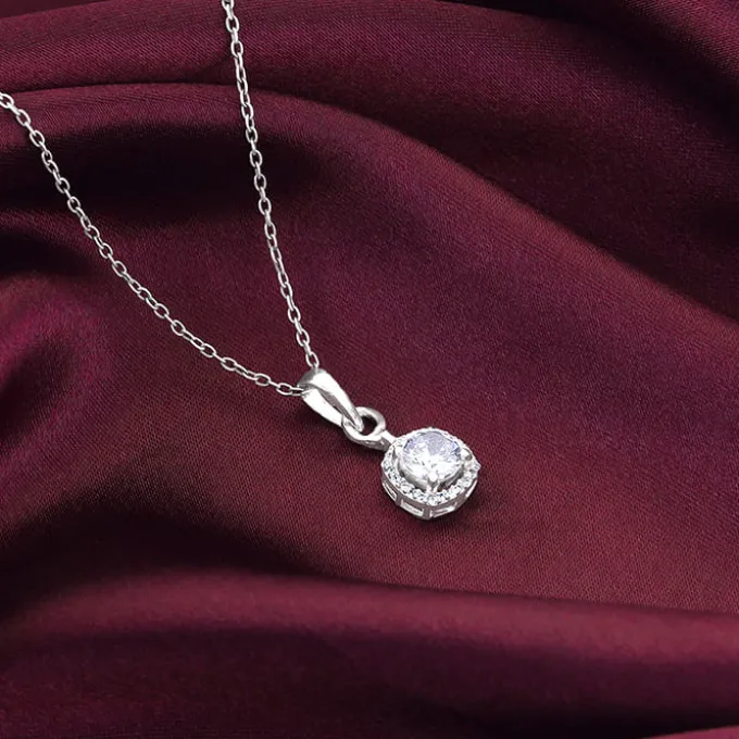 Silver Twilight Solitaire Pendant With Link Chain