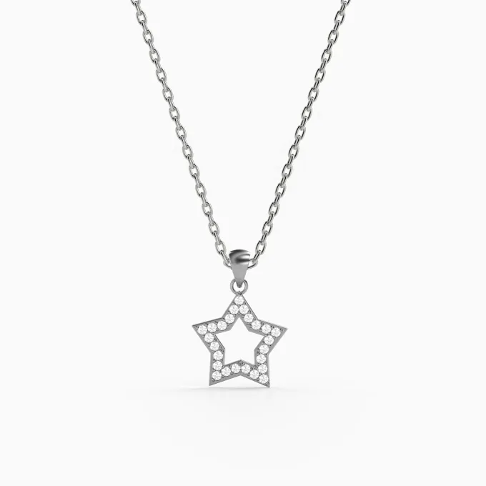 Silver Twinkle Star Pendant with Link Chain