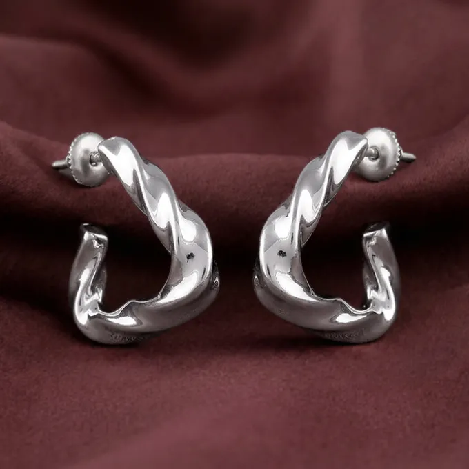 Silver Twisted Story Hoop Earrings