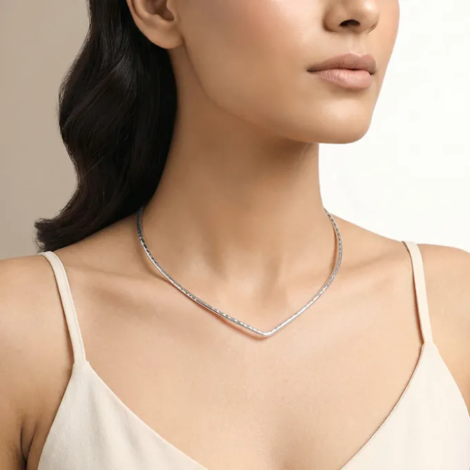 Silver V Shape Hasli Necklace
