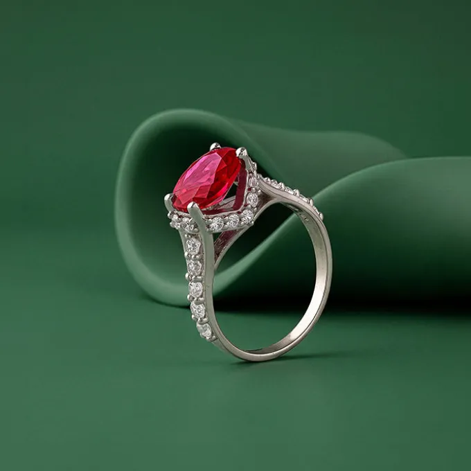 Silver Valentina Crimson Oval Ring (Size 12)