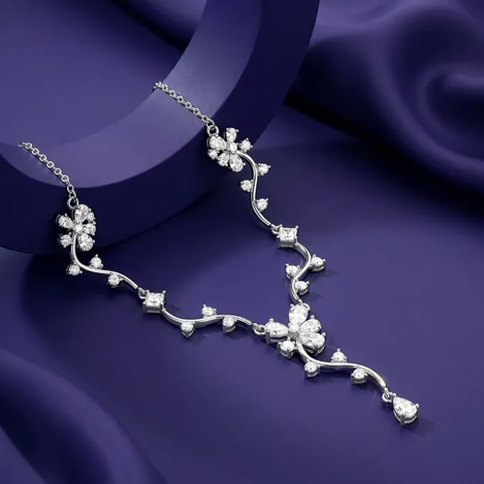 Silver Vine Crystal Necklace
