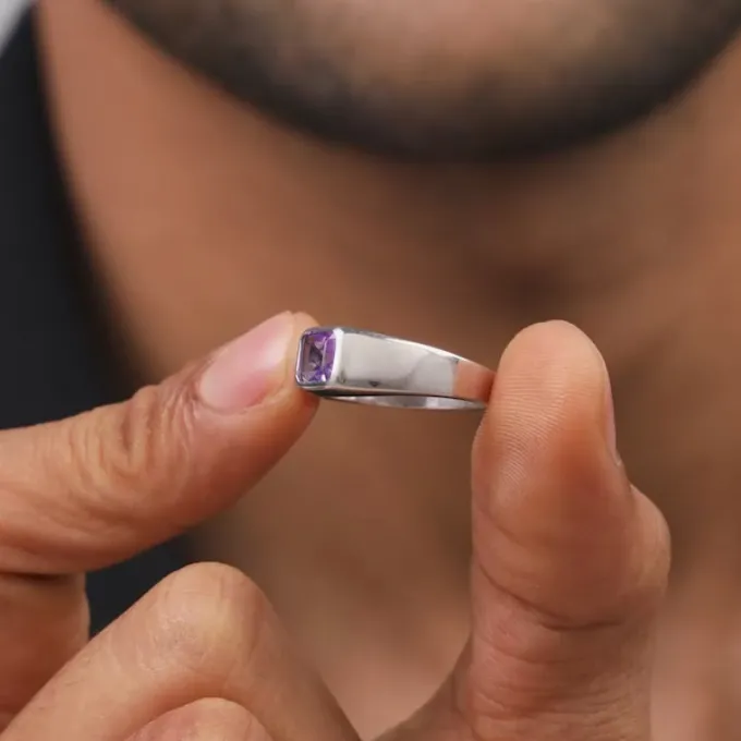 Silver Violet Edge Ring For Him