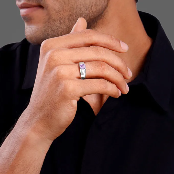 Silver Violet Edge Ring For Him