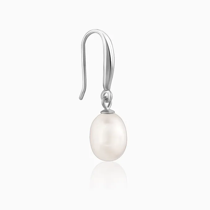 Silver White Pearl Drop Earrings