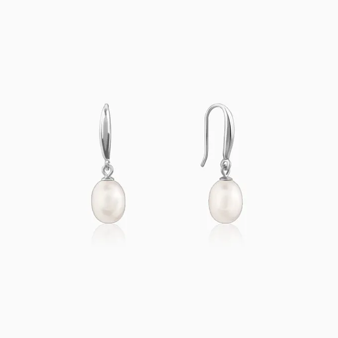 Silver White Pearl Drop Earrings