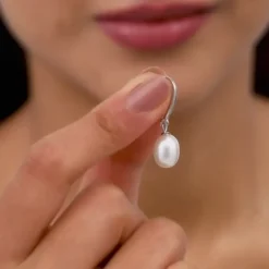 Silver White Pearl Drop Earrings