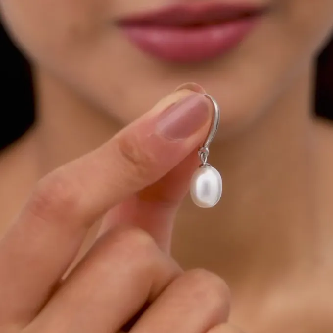 Silver White Pearl Drop Earrings