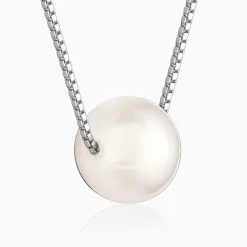 Silver White Pearl Moon Necklace