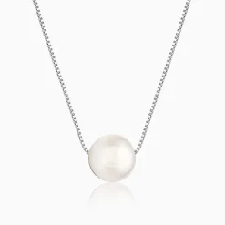 Silver White Pearl Moon Necklace
