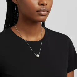 Silver White Pearl Moon Necklace