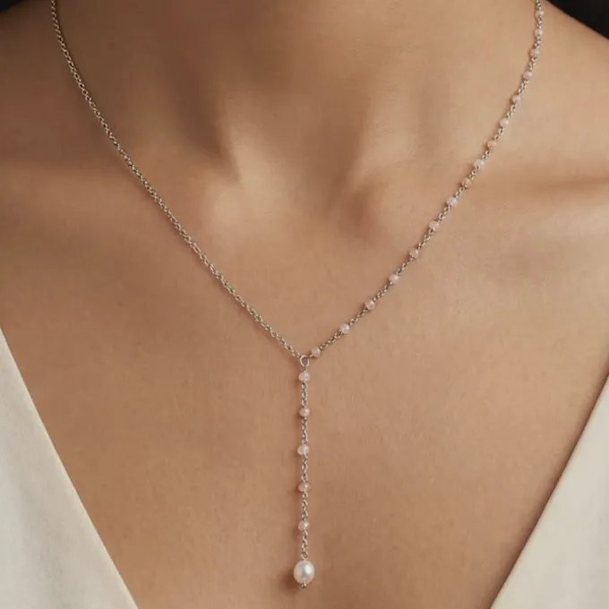 Silver Winona Pearl Lariat Necklace