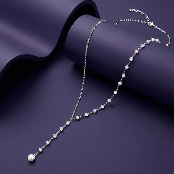 Silver Winona Pearl Lariat Necklace