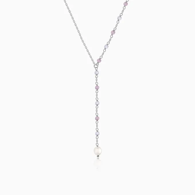 Silver Winona Pearl Lariat Necklace