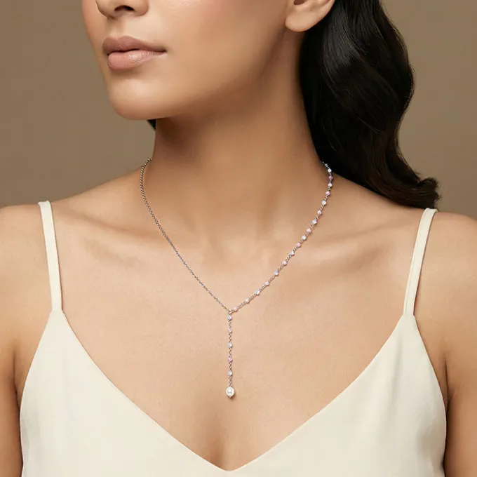 Silver Winona Pearl Lariat Necklace
