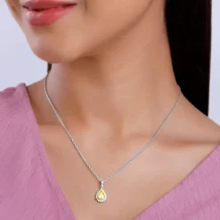 Silver Yellow Drop Pendant With Link Chain