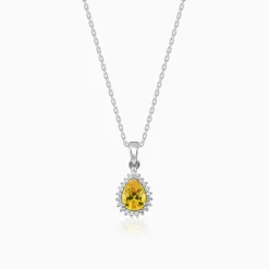 Silver Yellow Drop Pendant With Link Chain