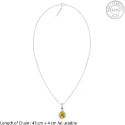 Silver Yellow Drop Pendant With Link Chain