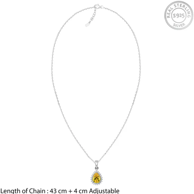 Silver Yellow Drop Pendant With Link Chain
