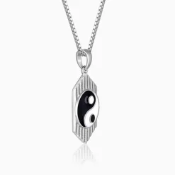 Silver Yin Yang Pendant With Link Chain For Him