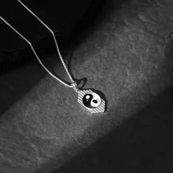Silver Yin Yang Pendant With Link Chain For Him