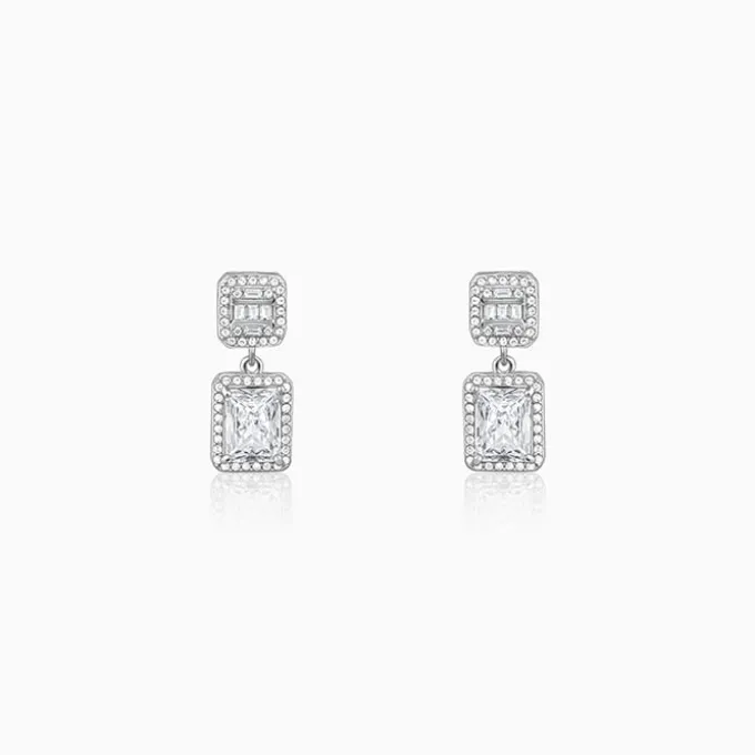 Silver Zircon Bold Baguette Earrings