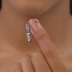 Silver Zircon Bold Baguette Earrings