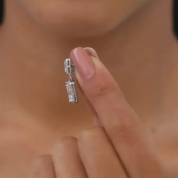 Silver Zircon Bold Baguette Earrings