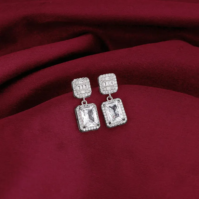 Silver Zircon Bold Baguette Earrings