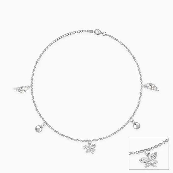 Silver Zircon Charm Anklet