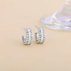 Silver Zircon Charm Earrings