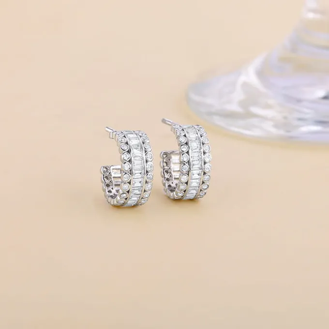 Silver Zircon Charm Earrings