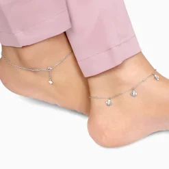 Silver Zircon Clover Charm Anklet