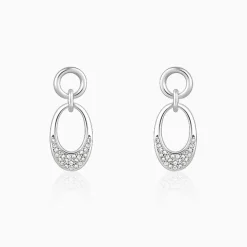Silver Zircon Crescent Oval Earrings