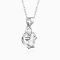 Silver Zircon Dual Heart Pendant with Link Chain