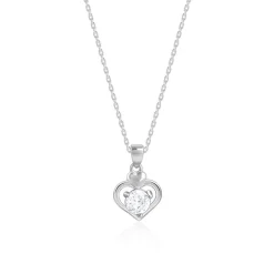 Silver Zircon Dual Heart Pendant with Link Chain