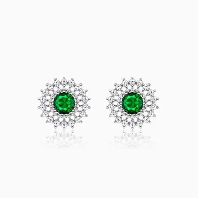 Silver Zircon Emerald Sunshine Studs