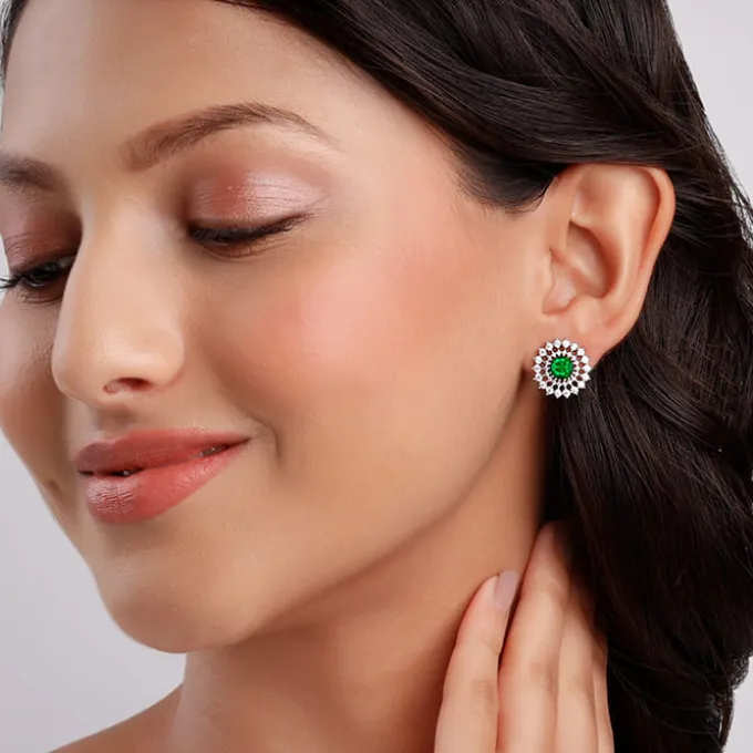 Silver Zircon Emerald Sunshine Studs