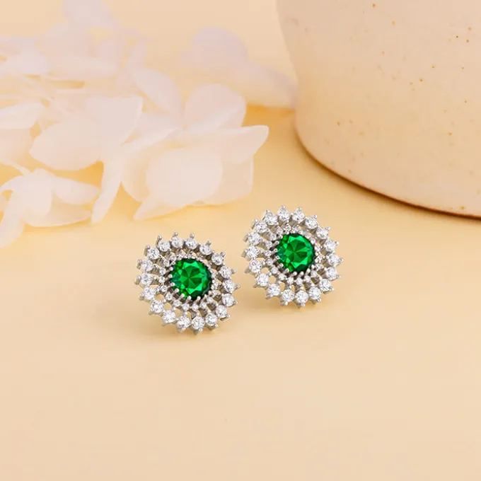 Silver Zircon Emerald Sunshine Studs