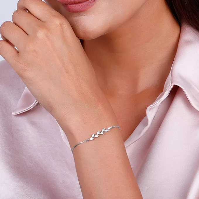 Silver Zircon Ferns Bracelet