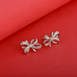 Silver Zircon Floral Knot Earrings