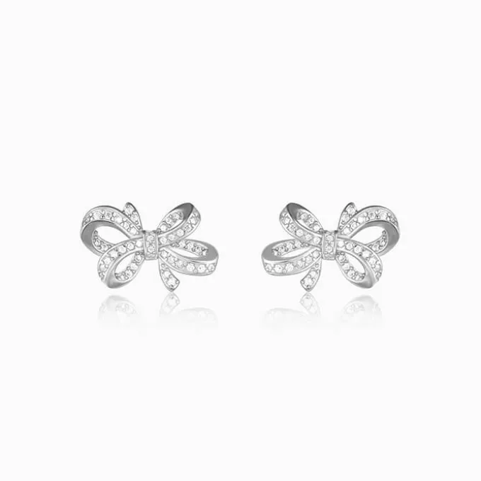 Silver Zircon Floral Knot Earrings