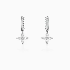 Silver Zircon Floret Drop Earrings
