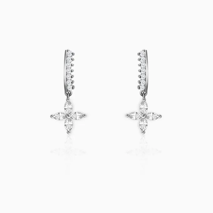 Silver Zircon Floret Drop Earrings