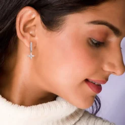 Silver Zircon Floret Drop Earrings